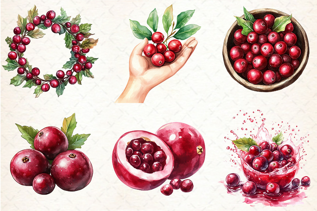 Watercolor Cranberry Clipart, an Illustration by Libby Wishes (Photo 7 of 10)