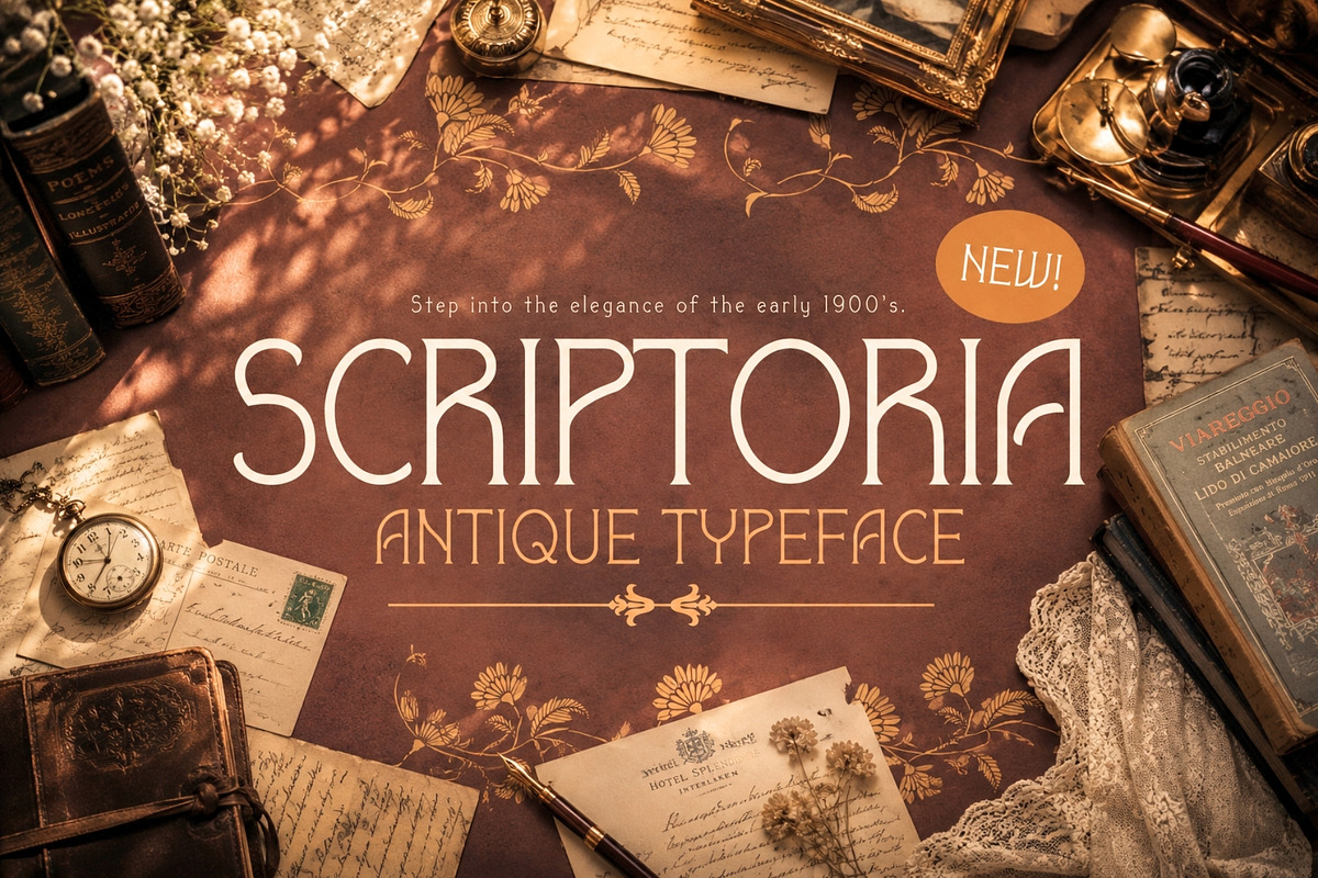 Scriptoria - Antique Typeface, a Serif Font by HipFonts (Photo 1 of 8)