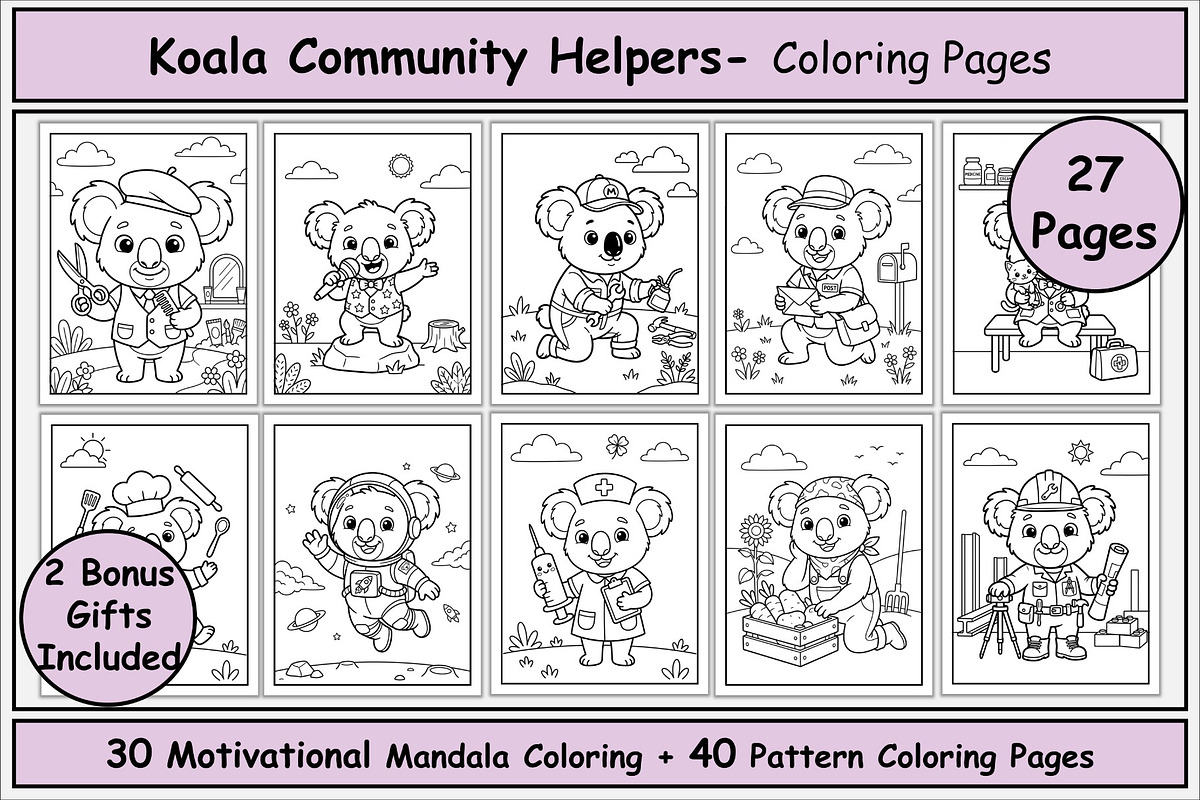 Koala Jobs & Careers Coloring Pages, an Animal Illustration by Lamia Emad (Photo 1 of 5)