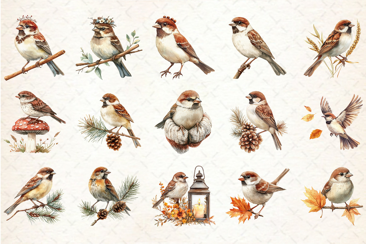 Autumn Sparrows Bird Clipart, an Illustration by Rose Art (Photo 2 of 7)