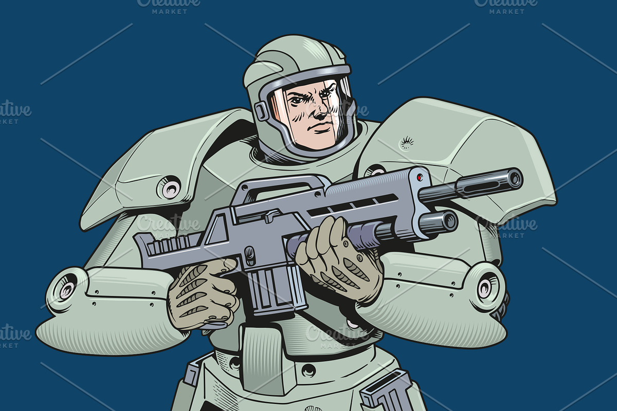 Futuristic soldier in exoskeleton, a Person Illustration by Ledokolua (Photo 3 of 3)