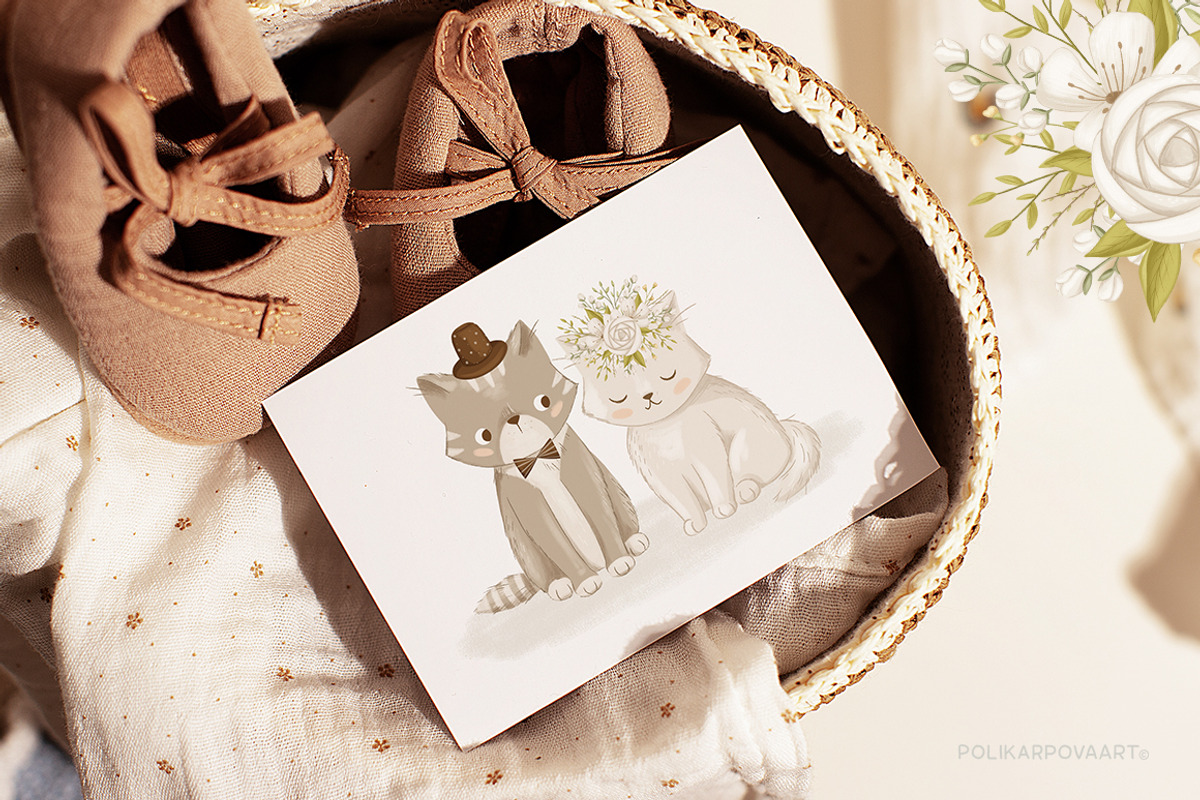 Floral kittens - clipart & patterns, an Animal Illustration by polikarpovaart (Photo 2 of 15)