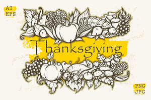 Thanksgiving Day. Hand Drawn design., an Illustration by MariShop