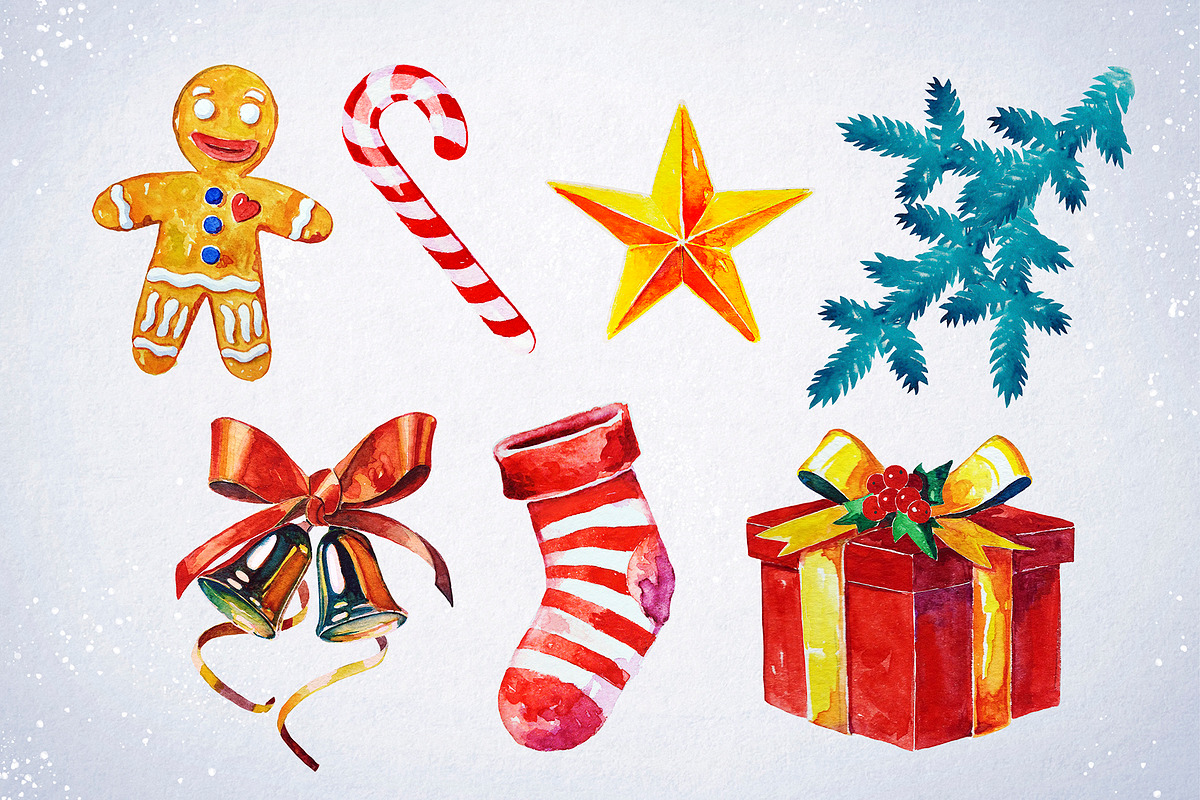 Merry Christmas Watercolor Clipart, an Illustration by BLAZTIGRA (Photo 3 of 3)