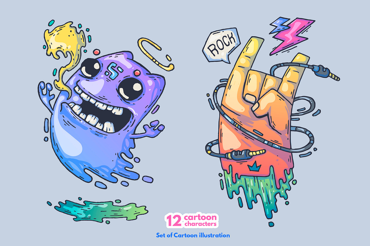 12 Different Cartoon Characters, an Illustration by Andrew_Derr