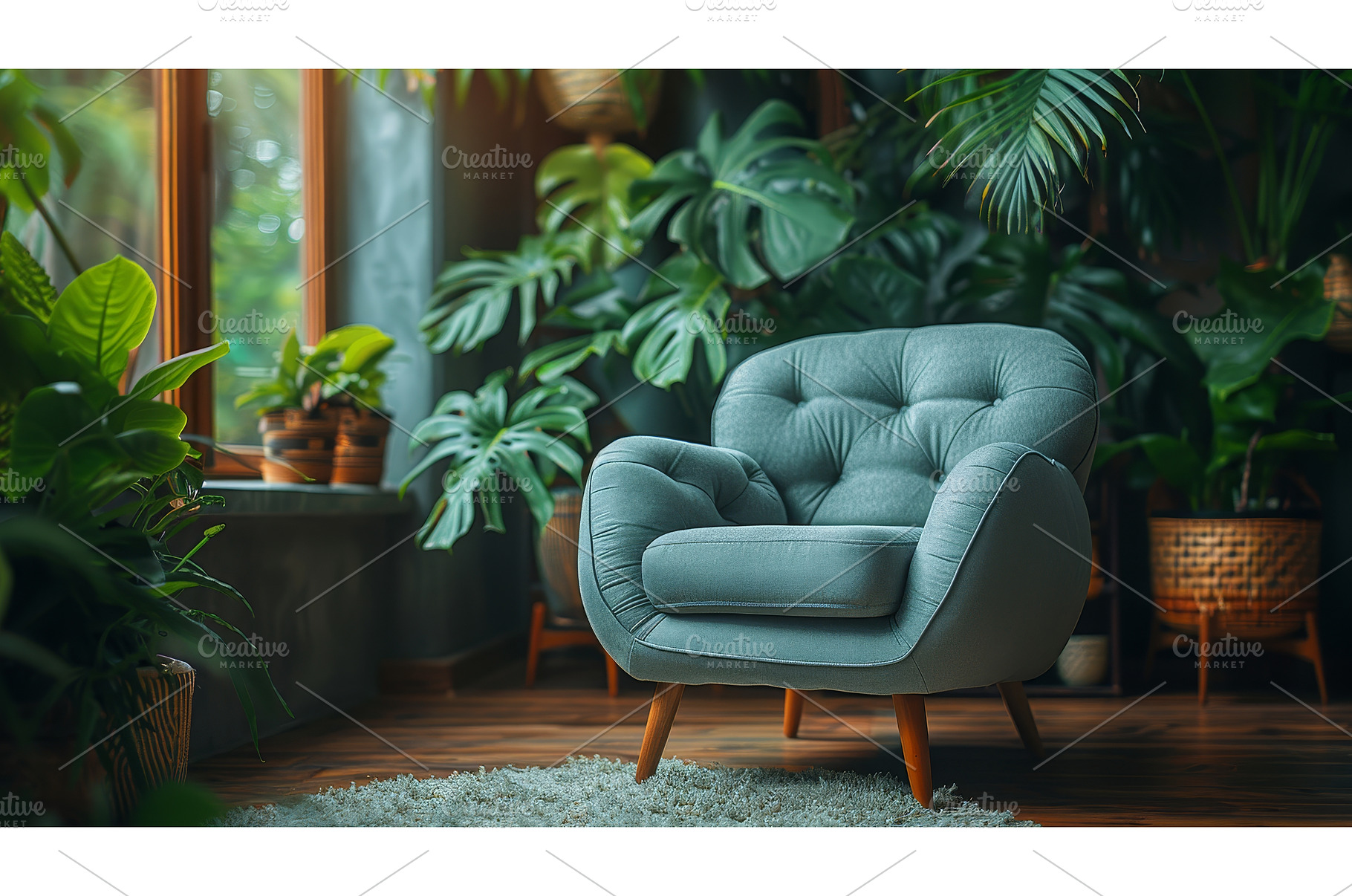 Grey armchair with indoor plants, an Architecture Photo by ZinetroN