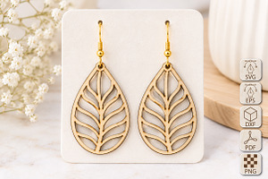 Leaf Vein Teardrop Earrings SVG