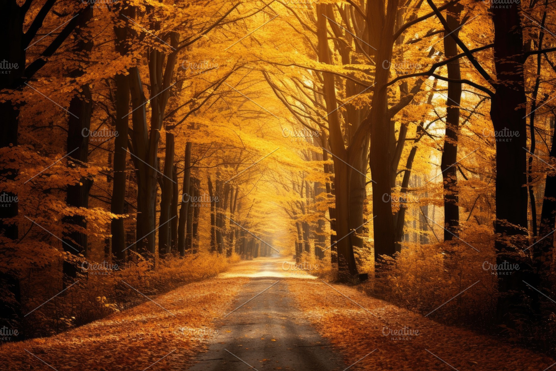Autumnal road in the forest with yel, a Photo by Iftikhar Alam