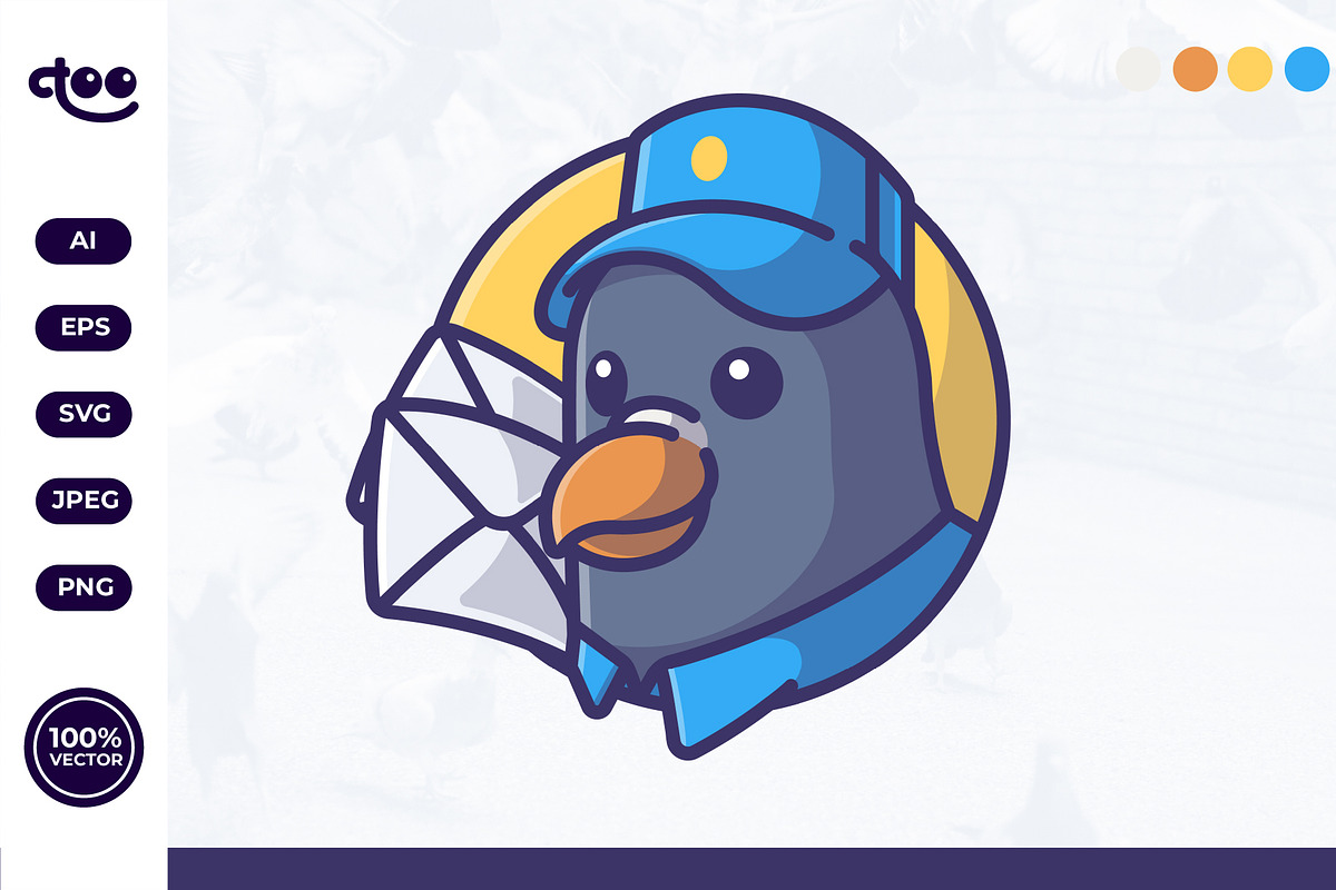 Cute pigeon postman cartoon mascot, a Branding & Logo Template by Satisfactoons