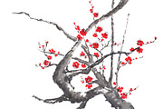 Plum blossom sumi-e painting, an Illustration by Quetzal Art (Thumbnail 2 of 4)