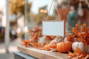 Autumn decor with pumpkins and leaves showcases seasonal charm in town center, a Photo by AlyaAnd
