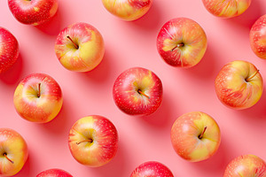 Pattern of ripe red apples on pink background, a Food & Drink Photo by AlyaAnd