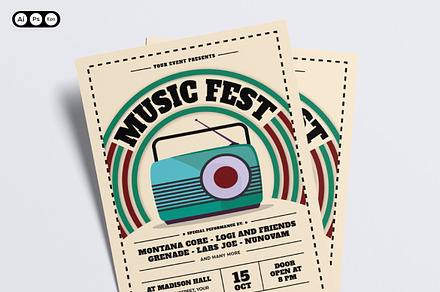 Colorful Retro Music Festival Flyer, a Flyer Template by Siska Arista