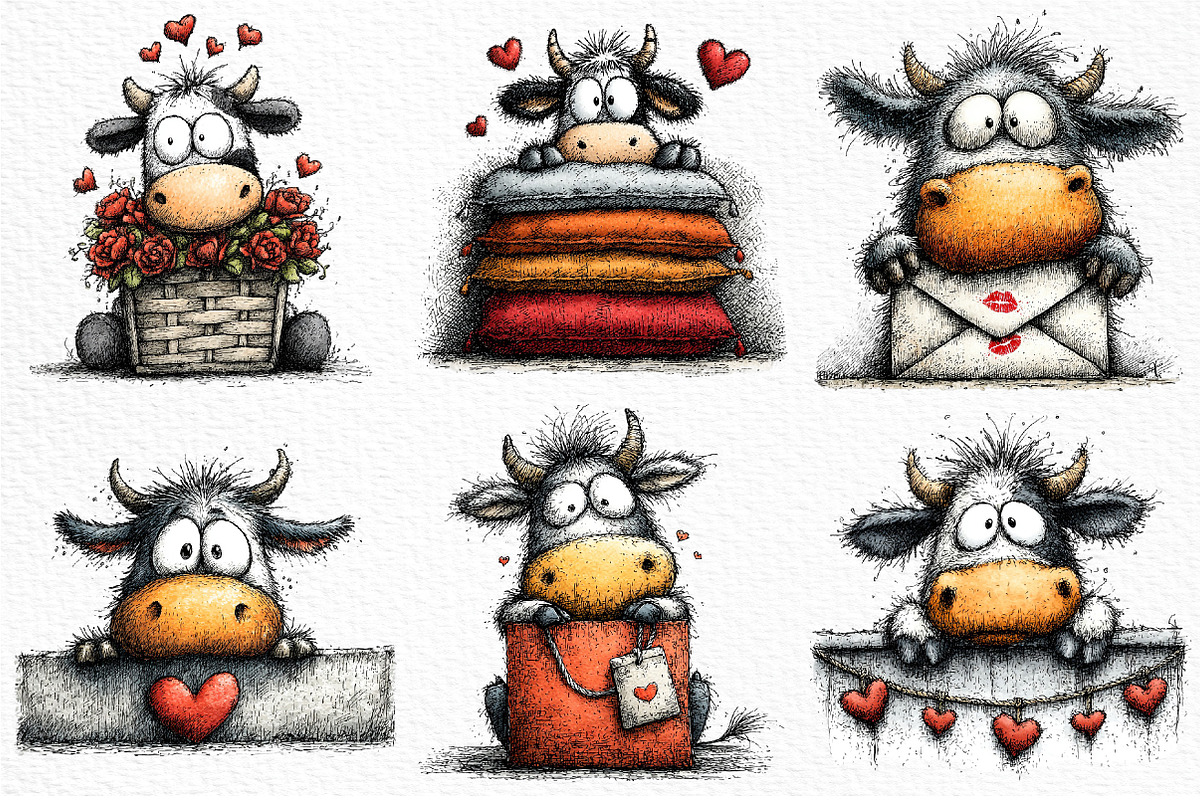Funny Peeking Valentine Cow Clipart, an Illustration by Craft Nest (Photo 3 of 11)