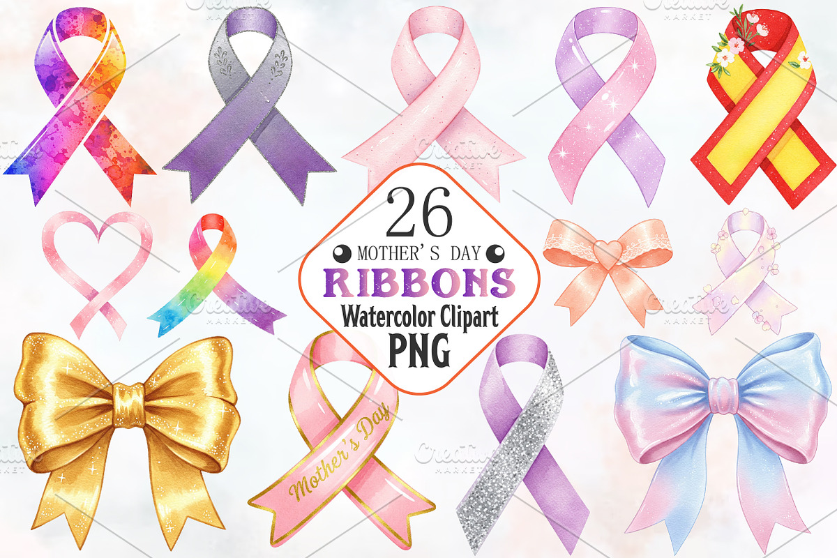 Mothers Day Ribbon Watercolor Png, an Illustration by RobertsArt (Photo 1 of 7)