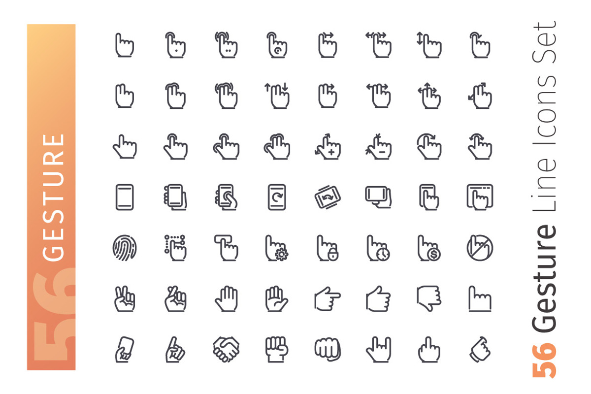 Gesture Line Icons Set, an Outline Icon by Voysla's Shop (Photo 2 of 4)