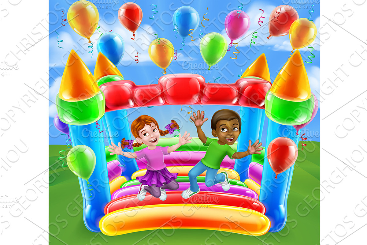 Bouncy House Castle Jumping Girl Boy, a Person Illustration by Christos Georghiou
