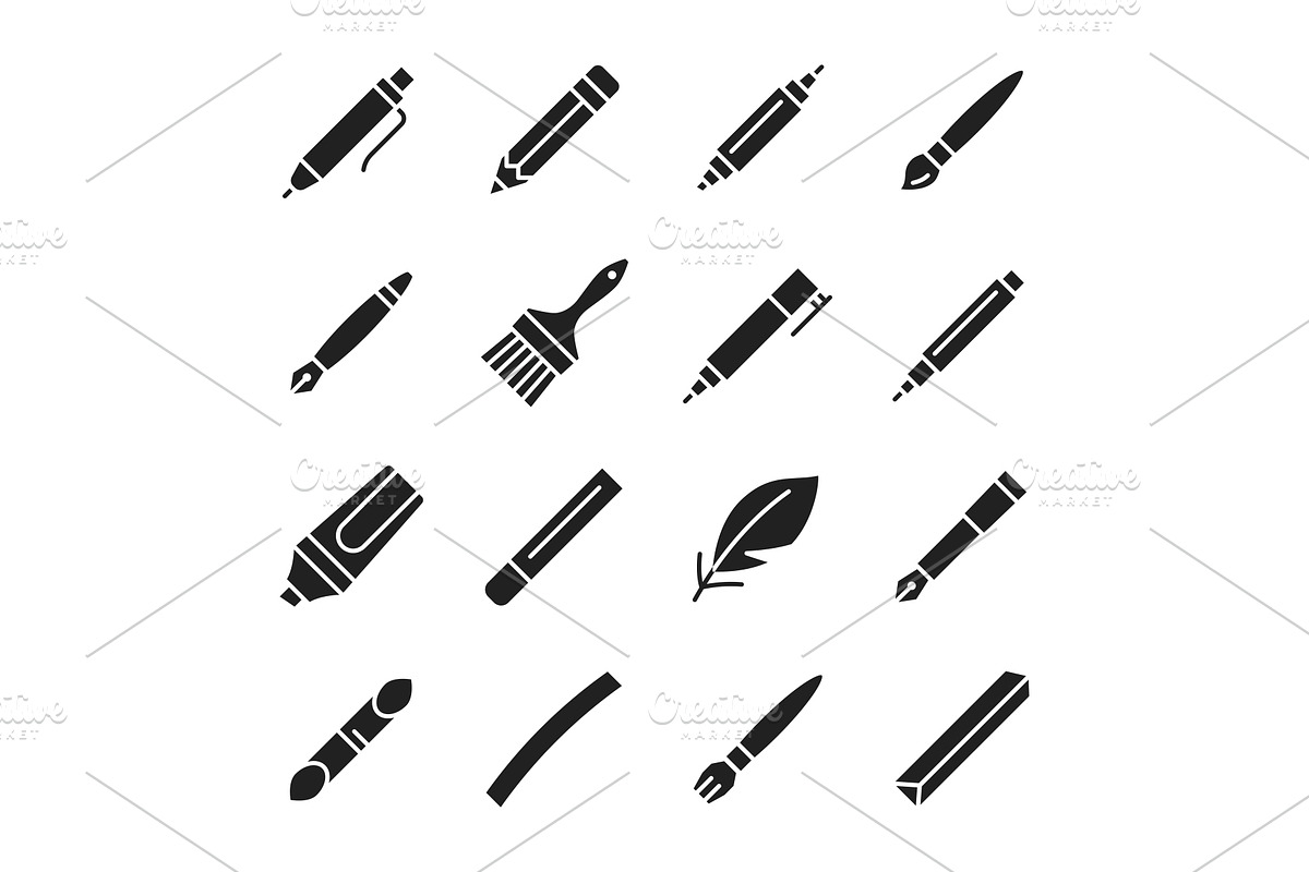 Tools for drawing glyph set, a Solid Icon by ElineDesign