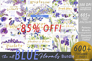 BUNDLE BLUE Florals -85%, an Illustration by watercolorwild.graphics (Thumbnail 1 of 11)