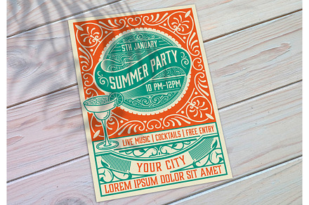 Summer Party Poster Layout, a Templates & Theme by OneVectorStock