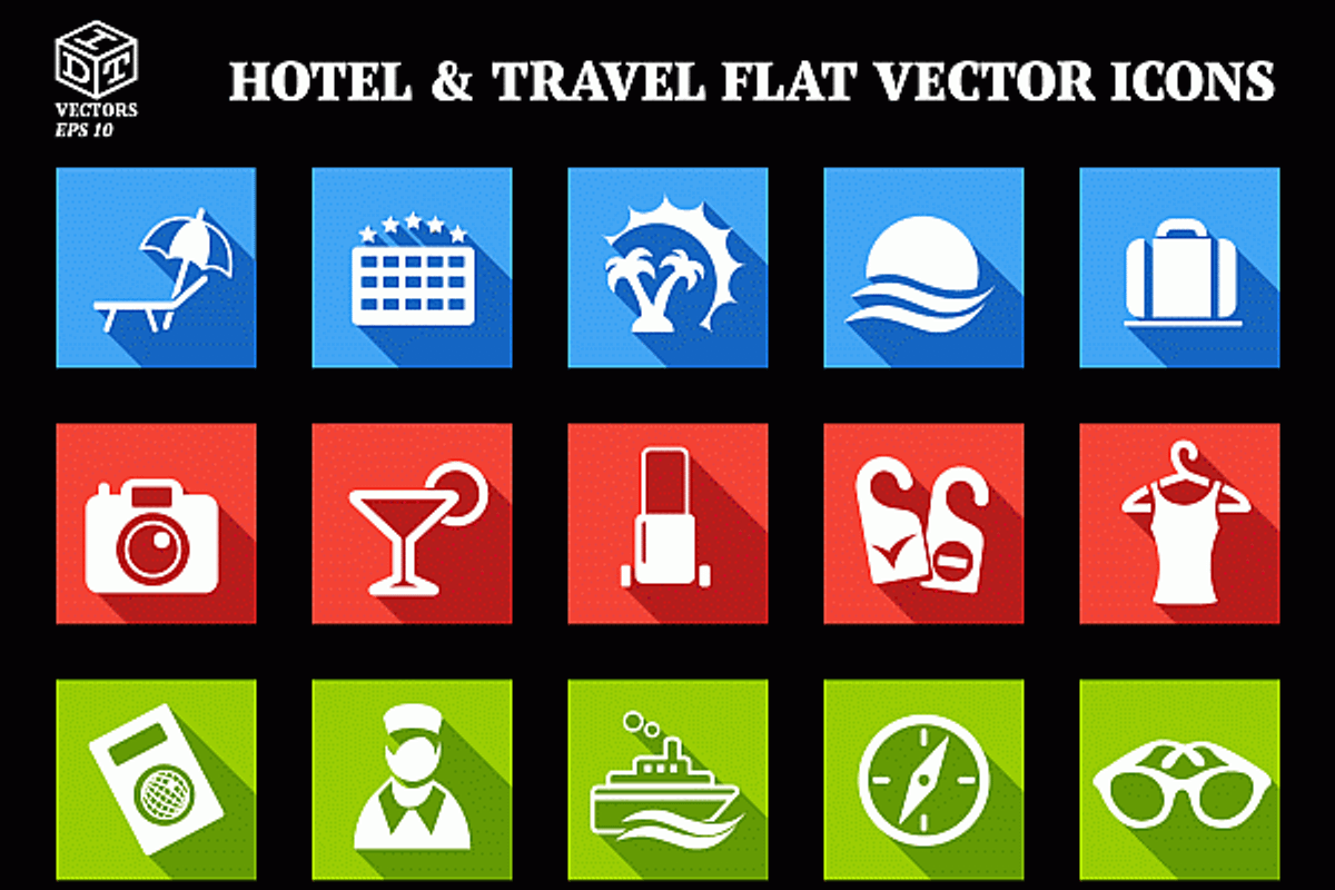 Hotel & Travel Flat Vector Icons, an Icon by Idette Designs™