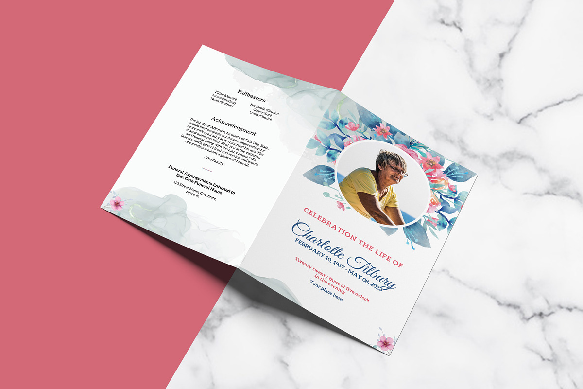 Floral Funeral Program Template, a Brochure Template by retrographix (Photo 4 of 4)