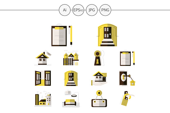 Rental Of Property Yellow Flat Icons