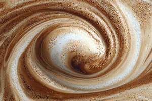 Swirling creamy coffee latte foam, a Photo by Pavel_design