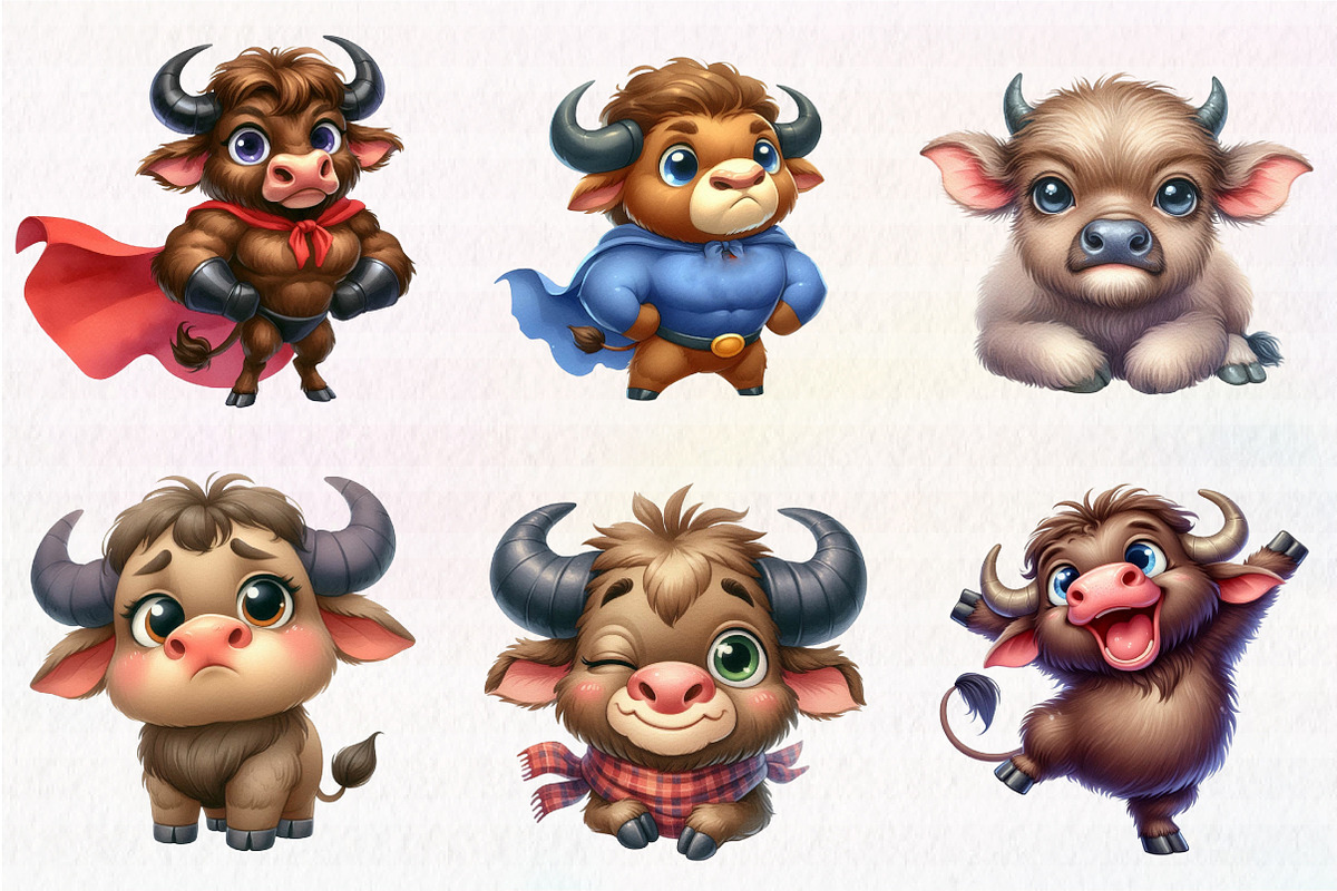 Funny Buffalo Clipart, an Illustration by CreationArt (Photo 3 of 5)