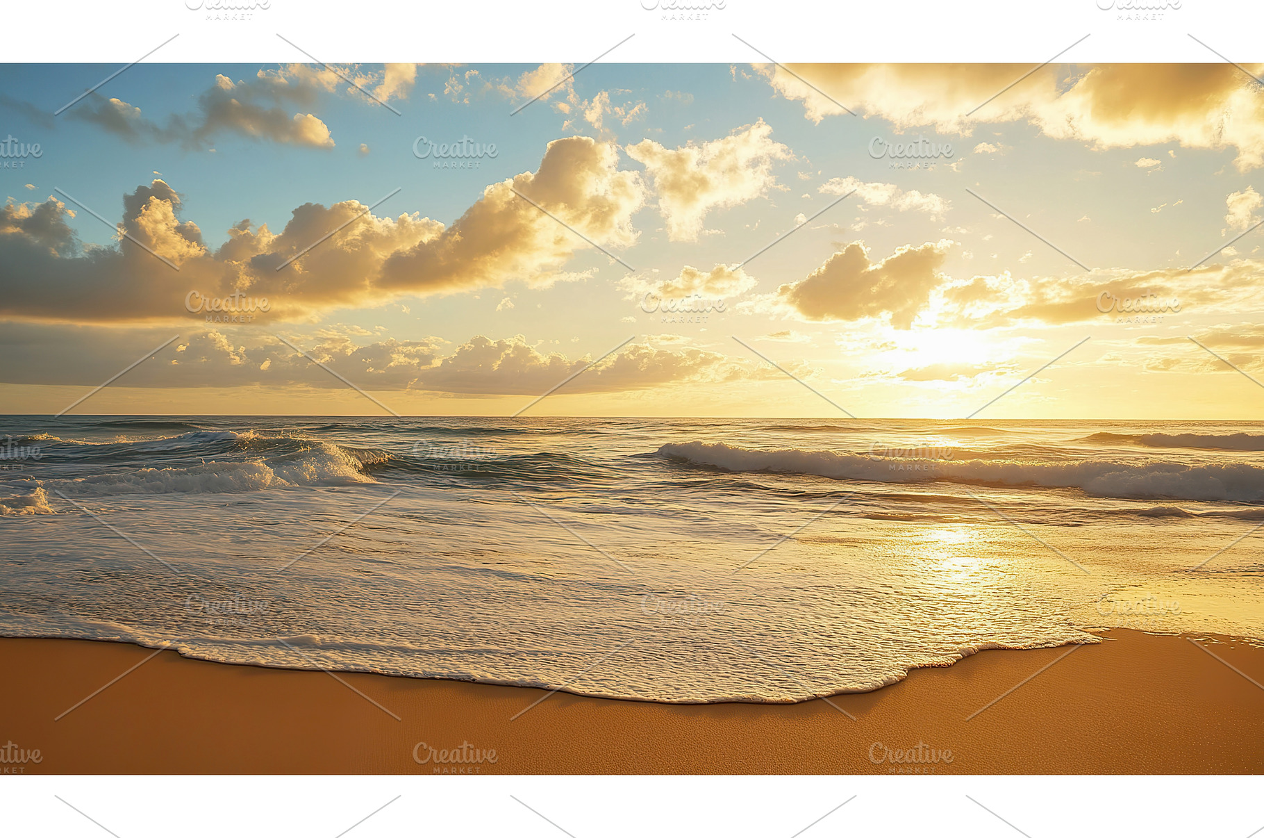 Golden sunset over ocean waves at, a Nature Photo by Lermont51