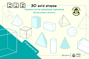 32 Hand-Drawn 3D Geometric Shapes, an Education Illustration by Peg Design