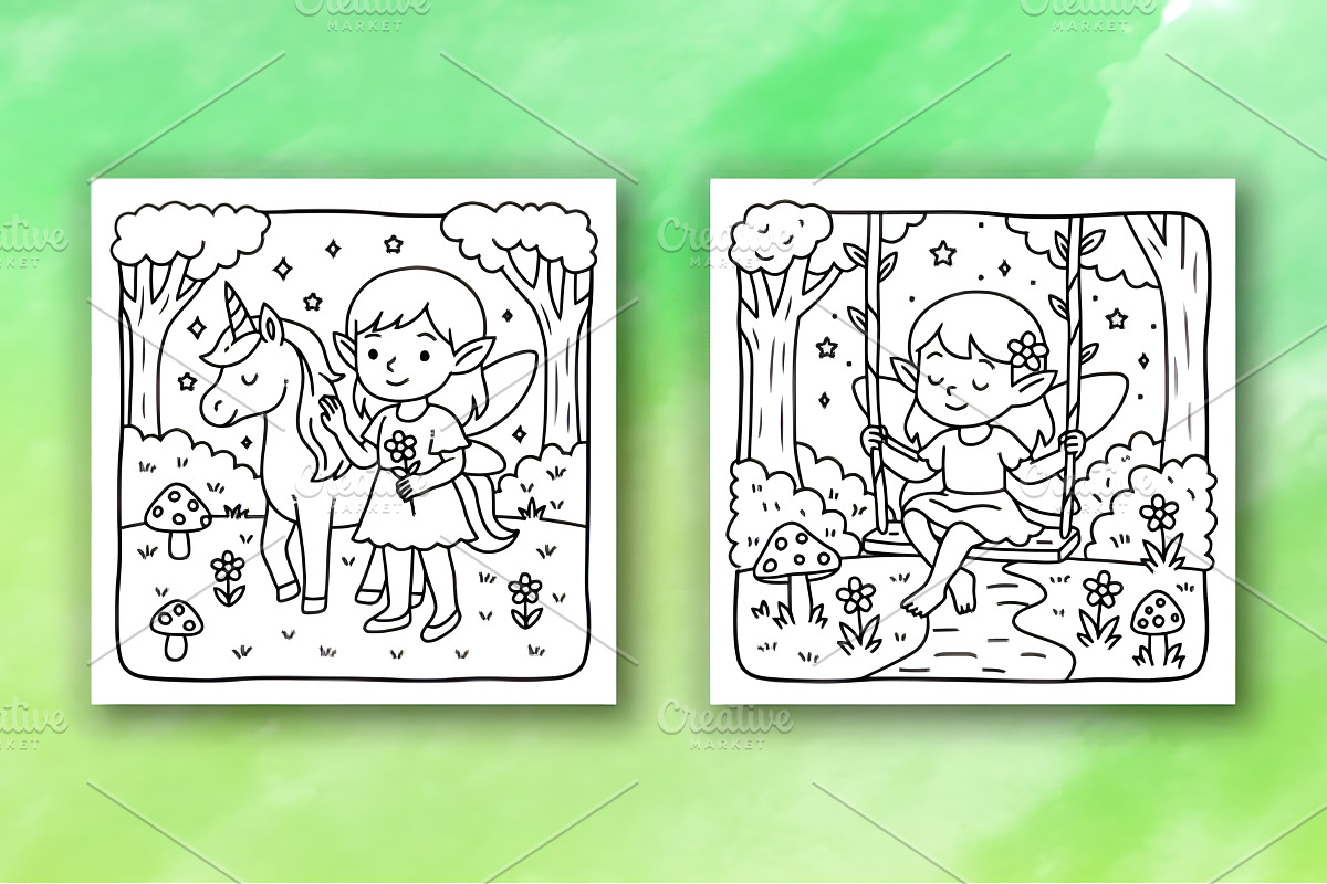 Secret Fairyland Cozy Coloring Pages, a Decorative Illustration by Design Station (Photo 3 of 4)