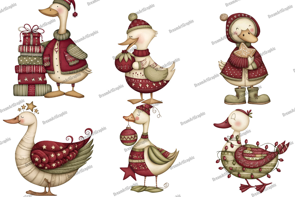 Christmas Goose Clipart, an Illustration by DreamArtGraphic (Photo 3 of 5)