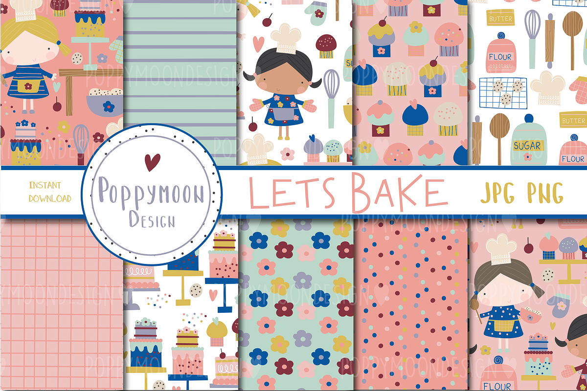 Lets Bake paper set, a Pattern Graphic by Poppymoondesign (Photo 1 of 3)