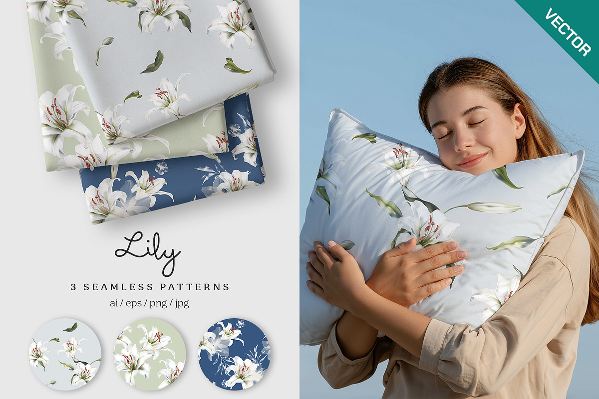 White Lily Seamless Pattern Set, a Pattern Graphic by Momosama Studio (Photo 1 of 5)