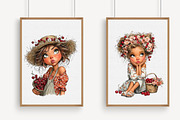 Watercolor Cherry Girl Clipart PNG, an Illustration by Libby Wishes (Thumbnail 2 of 4)