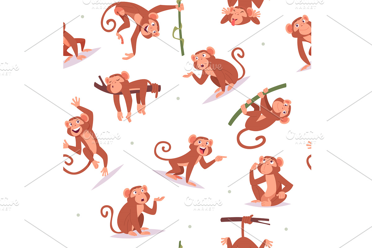 Monkey pattern. seamless background, an Animal Illustration by Onyx