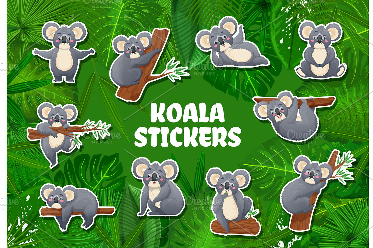 Cartoon funny cute koala bears, an Animal Illustration by Vector Tradition