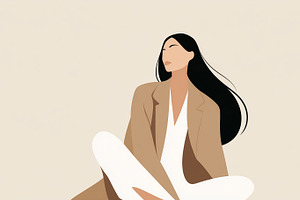 Minimalist woman with long black, a Person Photo by MistyDay