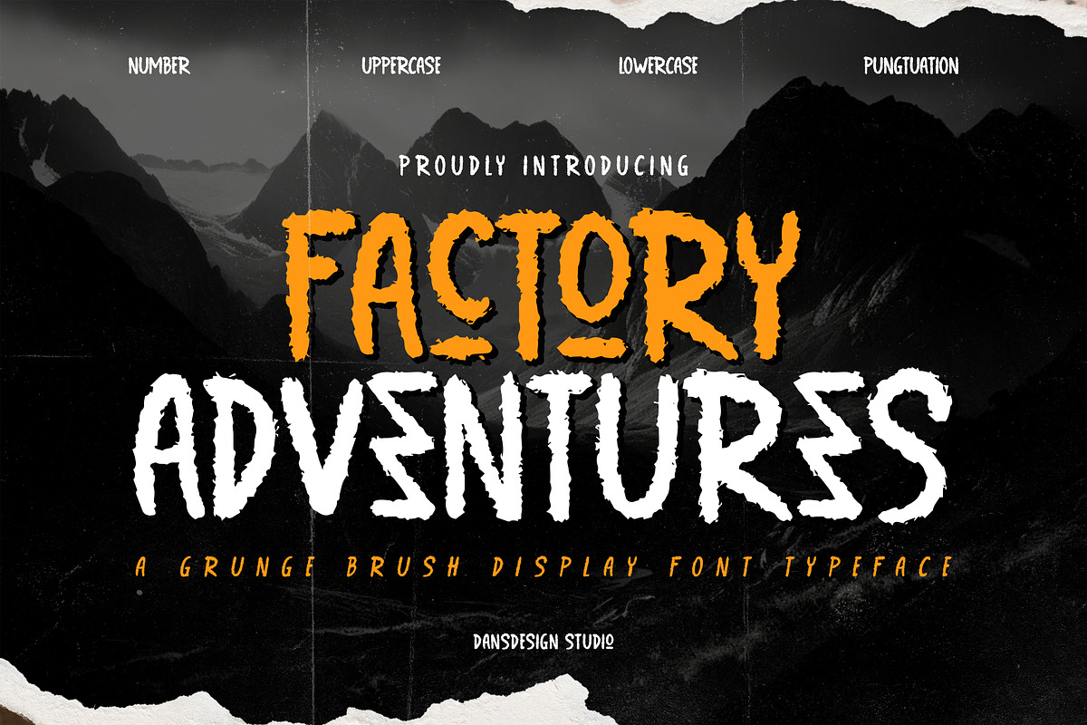 Factory Adventures Grunge Brush, a Blackletter Font by dansdesign (Photo 1 of 12)