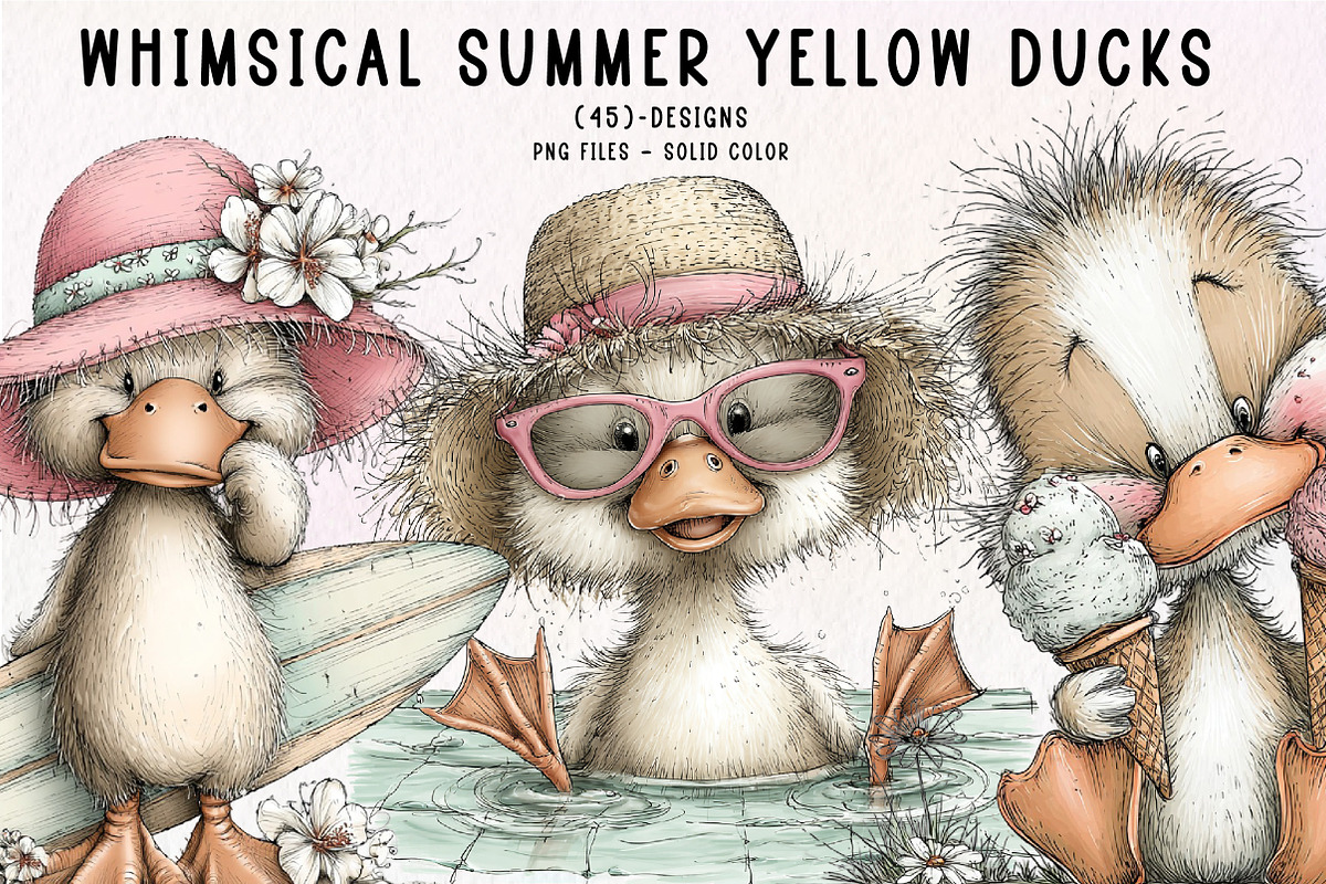 Whimsical Summer Yellow Ducks Clipar, an Illustration by CreationArt (Photo 1 of 7)