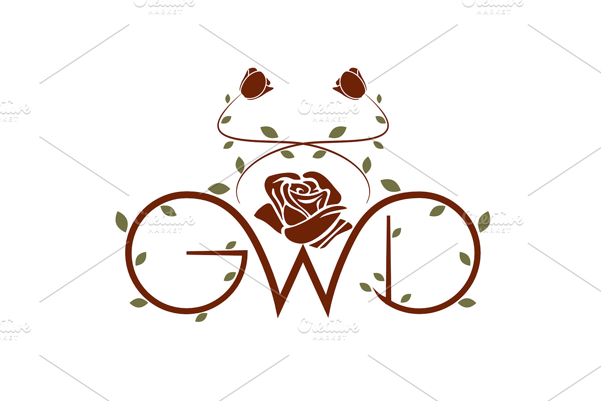 Elegant GWD text logo with rose, an Object Illustration by LogosDen