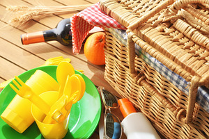 Picnic Accessories Beside Wicker Basket, a Holiday Photo by Davizro's Market
