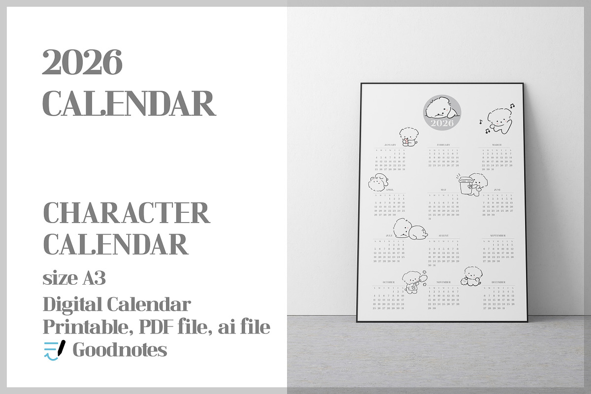 2026 simple character calendar, a Templates & Theme by dott (Photo 1 of 3)