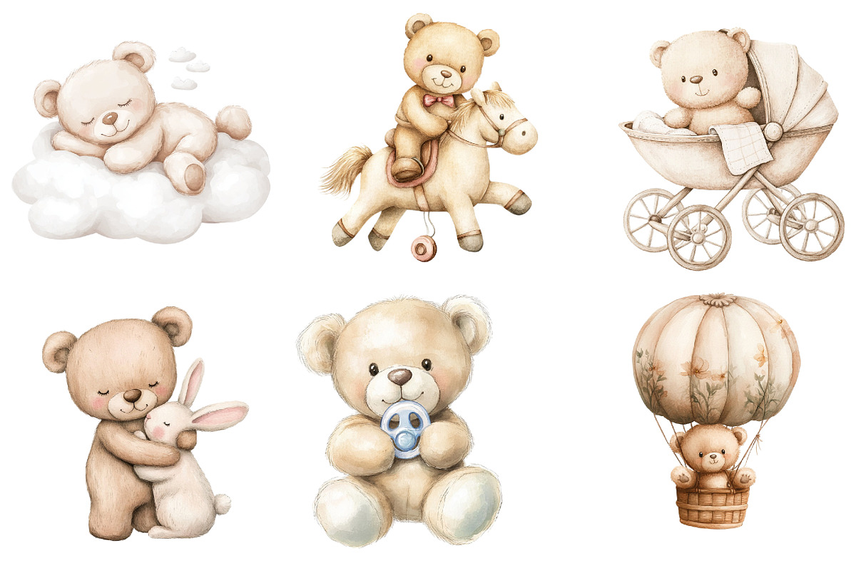 Watercolor Beige Teddy Bear Nursery, an Illustration by Watercolor design (Photo 3 of 5)