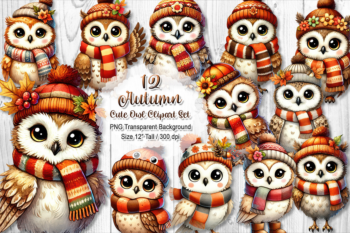 Cute Autumn Owl Clipart Sublimation, a Seasonal Illustration by V Design Creator (Photo 1 of 7)