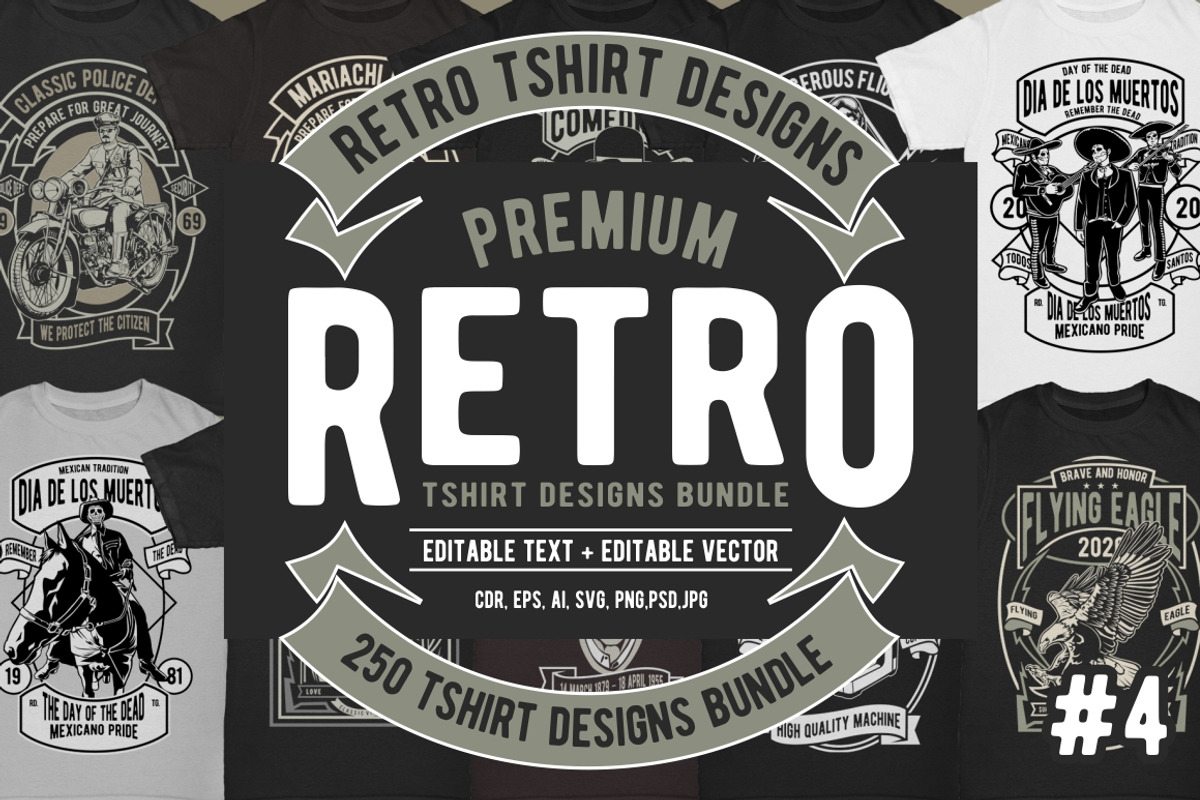 250 Retro Tshirt Designs Bundle #4, an Illustration by roach_graphic (Photo 1 of 34)