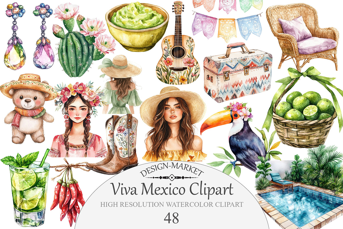 Watercolor Viva Mexico Clipart, an Illustration by Design Market (Photo 1 of 5)