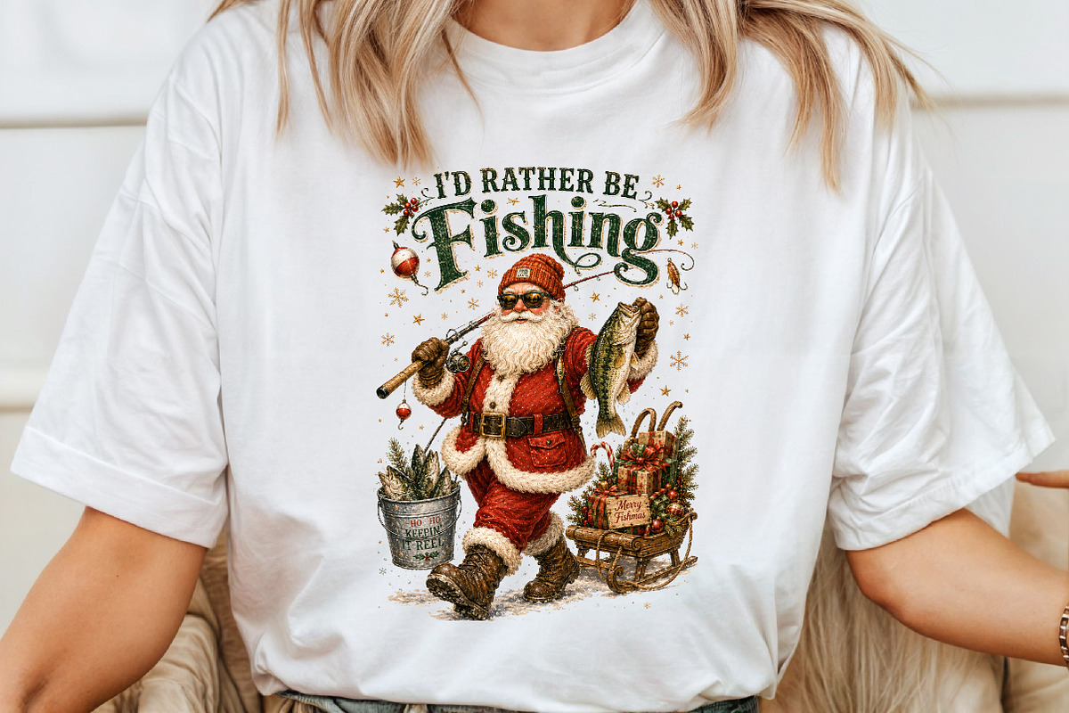 Funny Santa Fishing Christmas PNG, a Seasonal Illustration by Sublimation Artist (Photo 4 of 9)