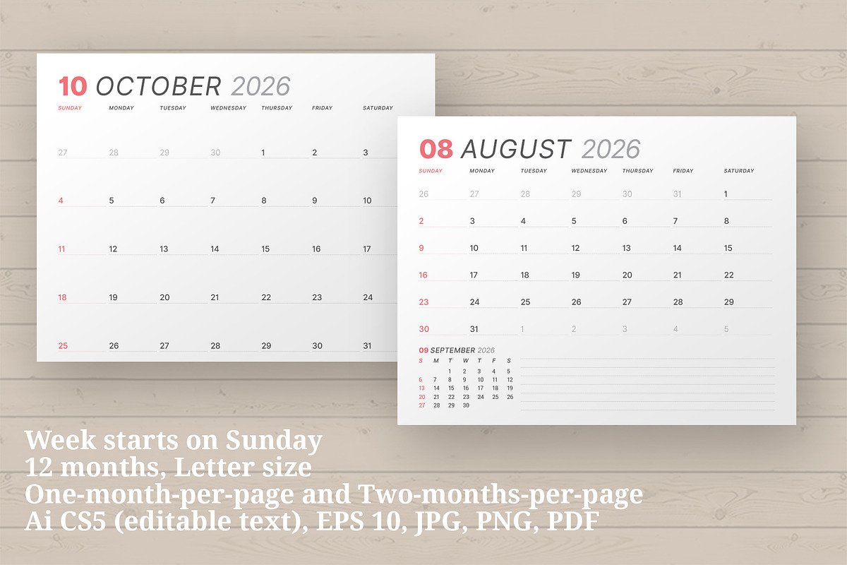 2026 Printable Planner (P037R-26), a Stationery Template by mikhailmorosin (Photo 3 of 7)